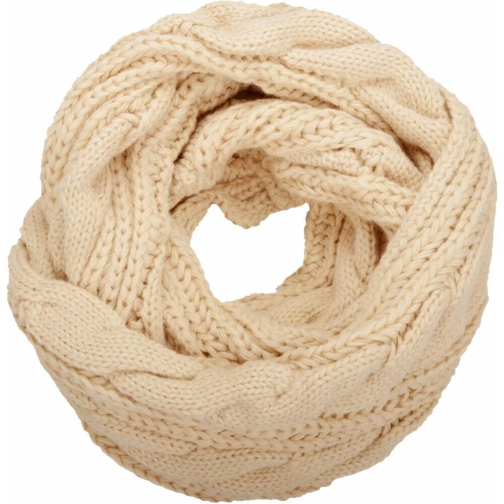 Women's Twist Beige Thick Ribbed Knit Winter Infinity Circle Loop Scarf
